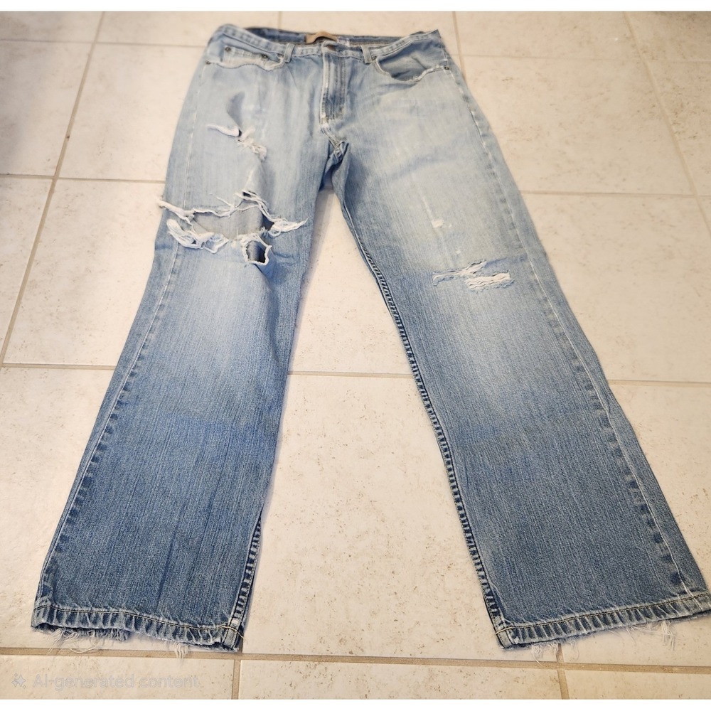 Old Navy Loose Fit Distressed Light Wash Denim Jeans Mens 34x32 Retro Grunge